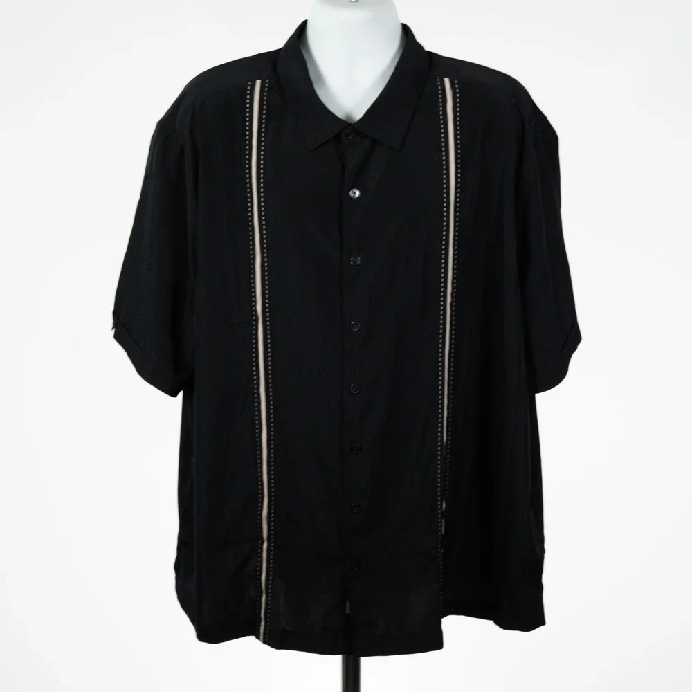 Cubavera Black Men's 3XL Guayabera Wedding Shirt Vertical Stripe Panel Big Tall